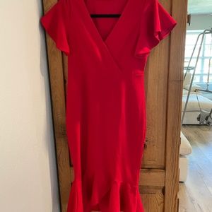 Red Maternity Dress with Ruffles